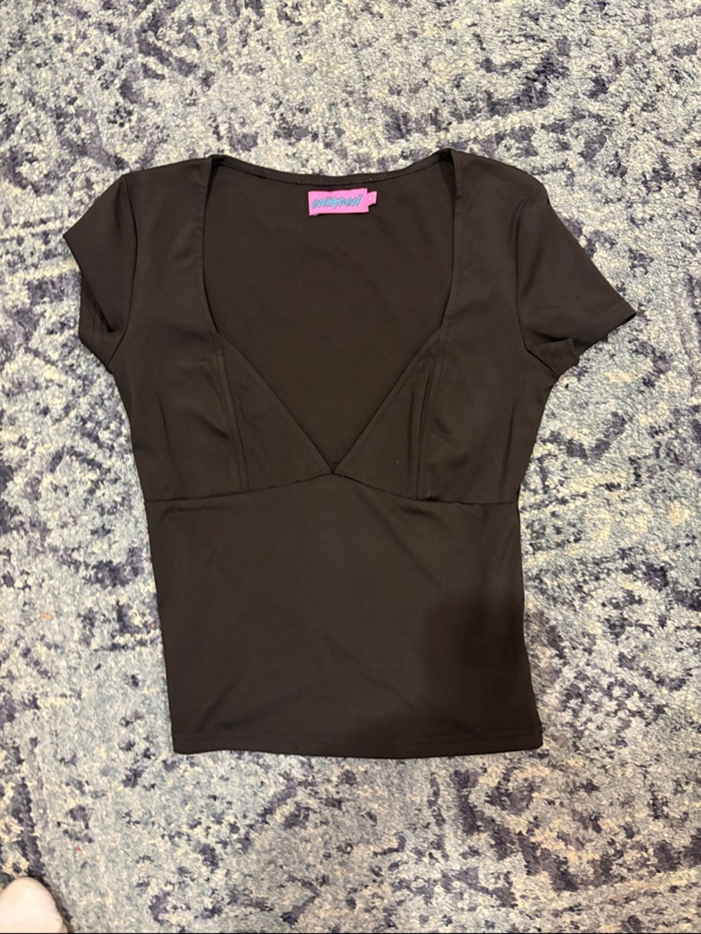 Edikted Black V-Neck Fitted Short Sleeve Top
